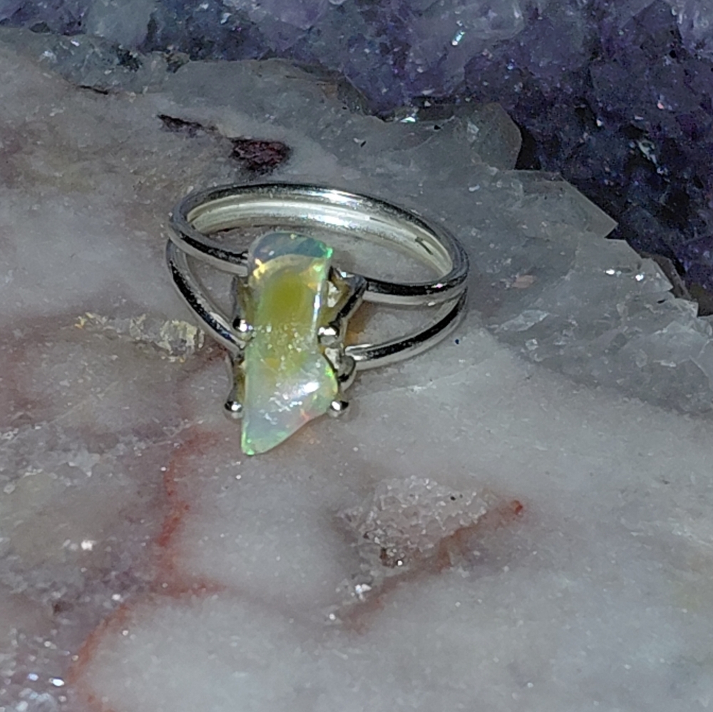 Silver Tumbled Ethiopian Opal Ring - Picture 9 of 12